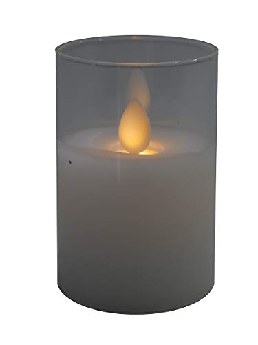 Hochwertige & Edle LED Kerze im Glas - Realistisch Flackernd - Neuartiges Design (Weiß, Höhe: 7,5cm - Ø 5cm) von Klocke Dekorationsbedarf