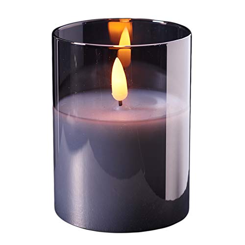 Hochwertige & Edle LED Kerze im Glas - Timer - Realistisch Flackernd - Neuartiges Design (Grau, Höhe: 10cm - Ø 7,5cm) von Klocke Dekorationsbedarf