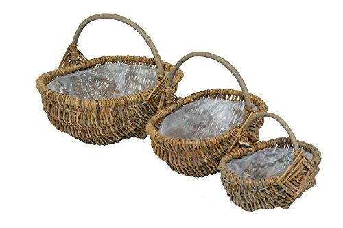 Kartoffelkorb mit Folie & Henkel - 3er Set - Material: Weide - 38cmx26cm / 33cmx20cm / 28cmx14cm - Weidenkorb von Klocke Dekorationsbedarf