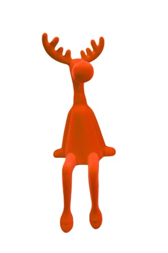 Klocke Dekorationsbedarf Beflockter Elch - Weihnachtliche Winter Deko Figur - Modern & Festlich für Zuhause & Büro (Orange, B: 10cm x T: 10 cm x H: 25cm) von Klocke Dekorationsbedarf