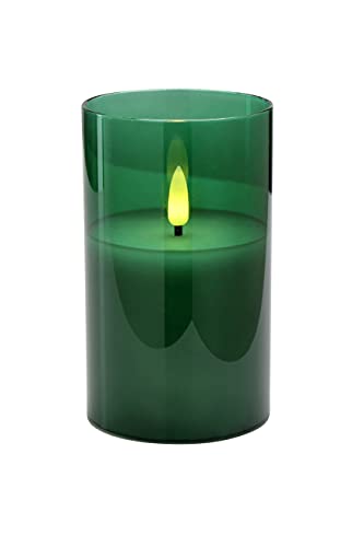Klocke Dekorationsbedarf Edle LED Kerze im Glas - Timer - Realistisch Flackernd (Grün, Höhe: 12,5cm - Ø 7,5cm) von Klocke Dekorationsbedarf