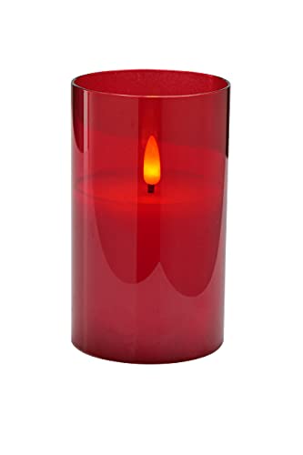 Klocke Dekorationsbedarf Edle LED Kerze im Glas - Timer - Realistisch Flackernd (Rot, Höhe: 12,5cm - Ø 7,5cm) von Klocke Dekorationsbedarf