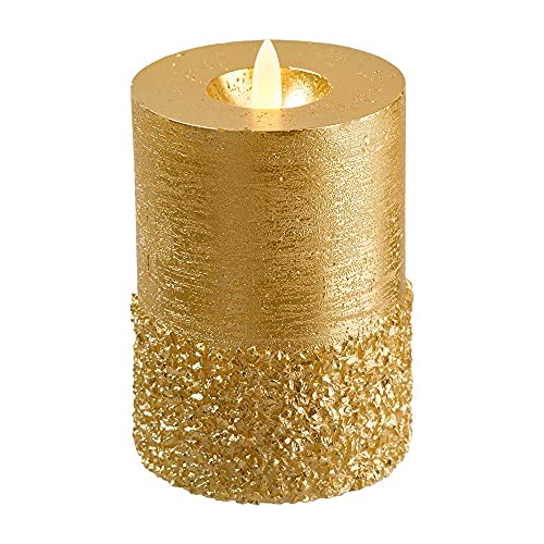 Klocke Dekorationsbedarf Edle LED Kerze mit rustikaler Oberfläche - Timer - Echtwachs - Realistisch Flackernd (Gold, Höhe: 11cm - Ø 8cm) von Klocke Dekorationsbedarf