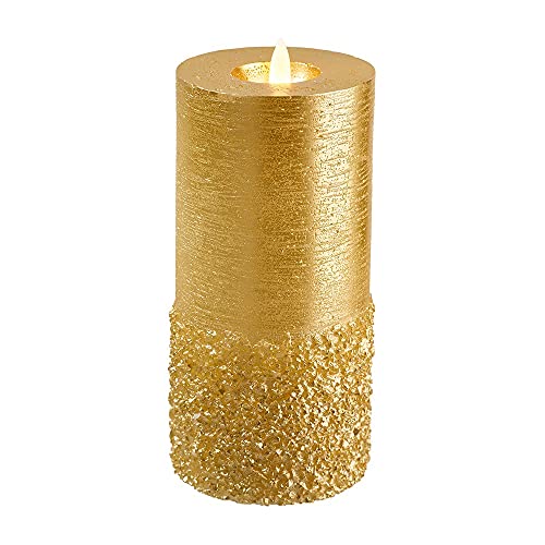 Klocke Dekorationsbedarf Edle LED Kerze mit rustikaler Oberfläche - Timer - Echtwachs - Realistisch Flackernd (Gold, Höhe: 16cm - Ø 8cm) von Klocke Dekorationsbedarf