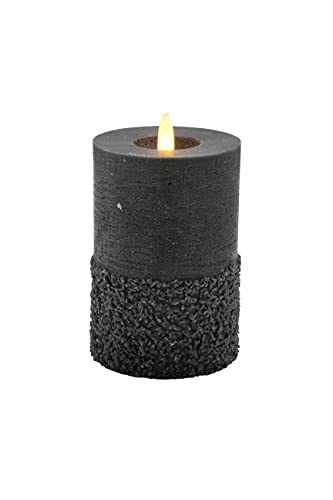 Klocke Dekorationsbedarf Edle LED Kerze mit rustikaler Oberfläche - Timer - Echtwachs - Realistisch Flackernd (Schwarz, Höhe: 11cm - Ø 8cm) von Klocke Dekorationsbedarf