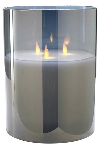 Klocke Dekorationsbedarf LED Kerze mit Timer & Fernbedienung – Dreidochtkerze – Realistisch Flackernd (Grau, Höhe: 20cm - Ø 15cm) von Klocke Dekorationsbedarf