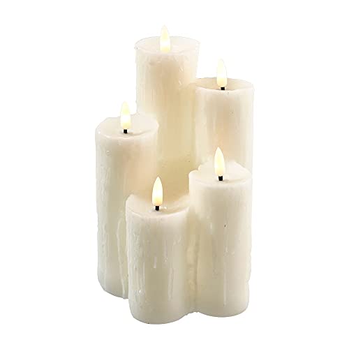 Klocke Dekorationsbedarf LED Kerzenset mit Wachstropfen - Timer - Echtwachs - Realistisch Flackernd (Weiß, 5er - 13 x 13 x 22,5 cm) von Klocke Dekorationsbedarf