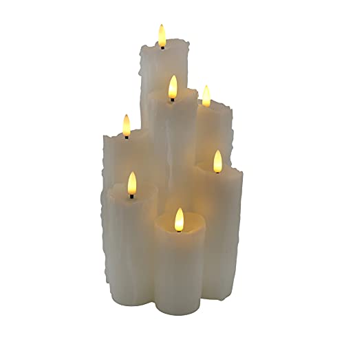 Klocke Dekorationsbedarf LED Kerzenset mit Wachstropfen - Timer - Echtwachs - Realistisch Flackernd (Weiß, 7er - 14 x 14 x 30 cm) von Klocke Dekorationsbedarf