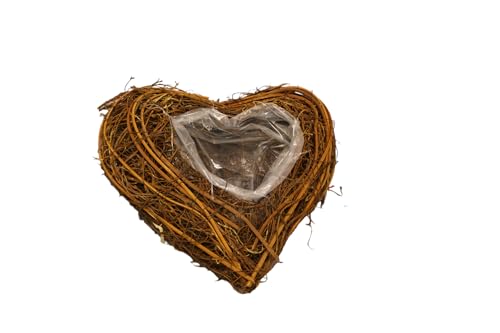 Pflanzherz - Pflanzkissen - Pflanzkreuz - Pflanzschale aus Rebe - Natur - Mit Folie - Für würdevolle Trauerfloristik, Grabschmuck & Zeitlose Dekoration (Pflanzherz 20 cm) von Klocke Dekorationsbedarf