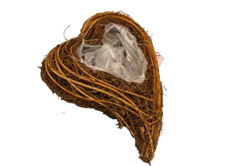 Pflanzherz - Pflanzkissen - Pflanzkreuz - Pflanzschale aus Rebe - Natur - Mit Folie - Für würdevolle Trauerfloristik, Grabschmuck & Zeitlose Dekoration (Pflanzherz 20 cm x 25 cm) von Klocke Dekorationsbedarf