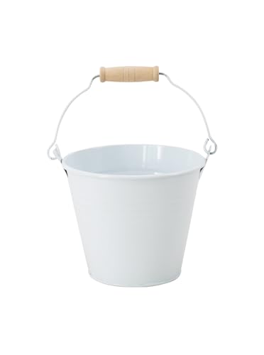Zinkeimer mit Holzgriff - Deko- & Pflanzgefäß - Vielseitiger Metall-Eimer für Haus & Garten (8 Stück - Weiß, ⌀ 14 cm H: 12 cm) von Klocke Dekorationsbedarf