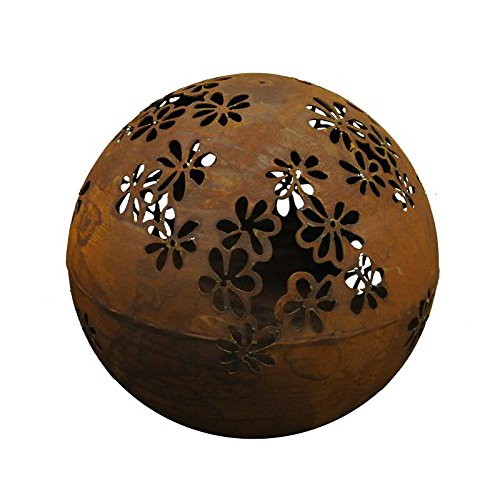 Klocke Edelrost Dekor Gartenkugel/Rostkugel zum Dekorieren - Tolle Auswahl - Ganzjährige Gartendekoration - Winterfest - Garten Rostkugel/Metallkugel (Medium: Ø 40cm, Flowers - zum Beleuchten) von Klocke Edelrost Dekor