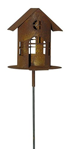 Klocke Edelrost Dekor Vogelhaus aus Rost - Gartenstecker - Länge 100cm / Ø 22x19cm - Metallvogelhaus mit Befestigung von Klocke Edelrost Dekor