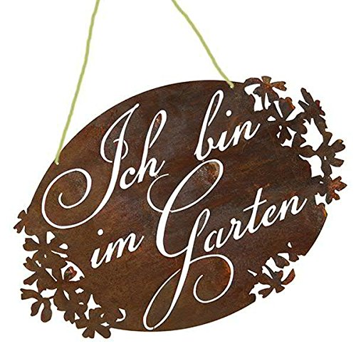 Rostiges Gartenschild zum Hängen/Sprücheschild: Ich Bin im Garten - 45x30cm - Rost/Rostoptik/Edelrost - Wetterfest & Frostsicher - Rostschild/Metallschild/Metall Spruchtafel von Klocke Edelrost Dekor