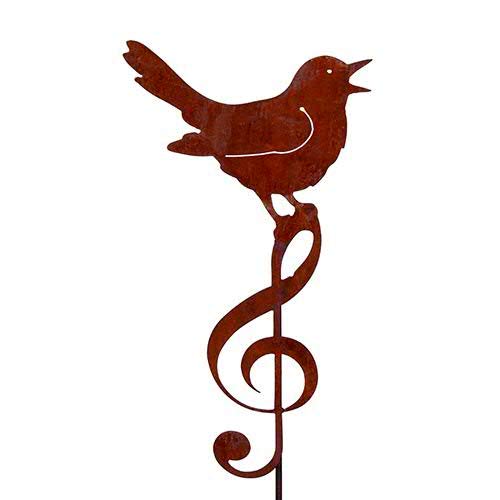 Wunderschöner & Hochwertiger Gartenstecker - Tier Figur Rost Stecker/Tierfigur Große Auswahl Edelrost Gartenfigur Metall Gartendeko (Amsel auf Notenschlüssel - Länge 50cm) von Klocke Edelrost Dekor