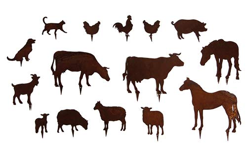 Wunderschöner & Hochwertiger Gartenstecker - Tier Figur – Rost Stecker/Tierfigur – Große Auswahl – Edelrost Gartenfigur – Metall Gartendeko (Bauernhoftiere - 15er Set) von Klocke Edelrost Dekor