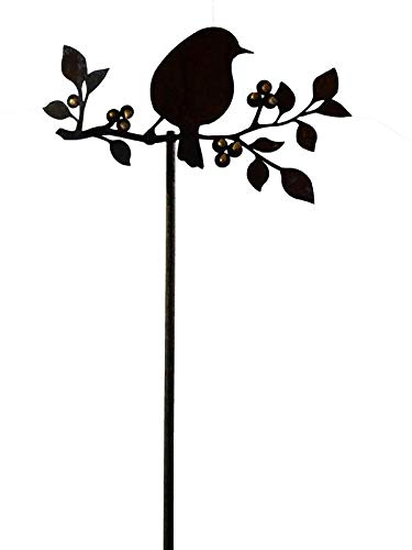 Wunderschöner & Hochwertiger Gartenstecker - Tier Figur – Rost Stecker/Tierfigur – Große Auswahl – Edelrost Gartenfigur – Metall Gartendeko (Vogel Goldbeerenast II - 120cm) von Klocke Edelrost Dekor