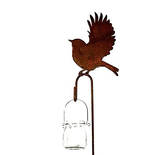 Wunderschöner & Hochwertiger Gartenstecker - Tier Figur – Rost Stecker/Tierfigur – Große Auswahl – Edelrost Gartenfigur – Metall Gartendeko (Vogel mit Aufhänger - Höhe 16cm) von Klocke Edelrost Dekor