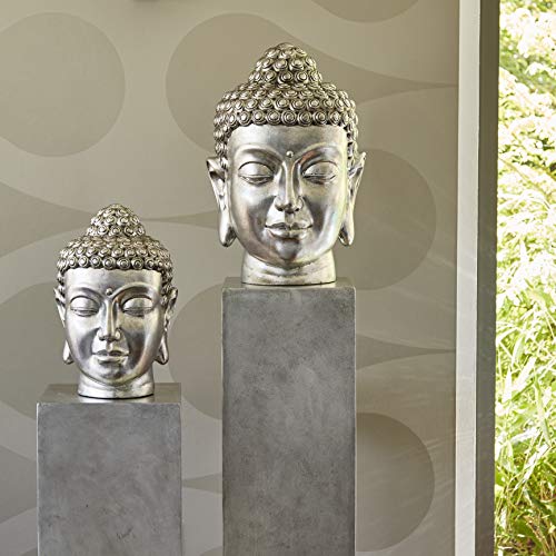 Klocke Gartenfiguren Wunderschöner & Moderner Buddha Kopf – Hochwertige Verarbeitung - Fiberglas – Indoor – Statue/Büste/Skulptur/Buddhafigur (Klein: Höhe 38cm, Silber) von Klocke Dekorationsbedarf
