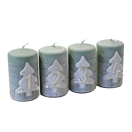 Moderne Adventskerzen mit Zahlen – 4er Set - Höhe 10cm / Ø 6cm - Kerzenset Weihnachten - Dekoration Weihnachten (Smaragd), Unparfümiert von Klocke Kerzen