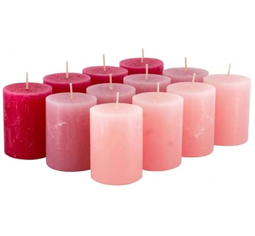 Rustikale Stumpenkerzen – 12 Stück - Wachskerzen/Rustickerzen/Adventskerzen Weihnachten (Happy Pink-Mix, Klein: Höhe 8cm / Ø 6cm) von Klocke Kerzen