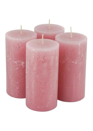 Rustikale Stumpenkerzen – 4 Stück - Wachskerzen/Rustickerzen/Adventskerzen Weihnachten (Antik Rosa, Groß: Höhe 14cm / Ø 7cm) von Klocke Kerzen