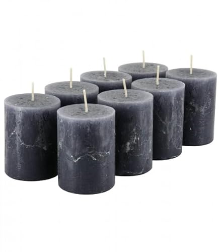 Rustikale Stumpenkerzen – 8 Stück - Wachskerzen/Rustickerzen/Adventskerzen Weihnachten (Anthrazit, Klein: Höhe 8cm / Ø 6cm) von Klocke Kerzen