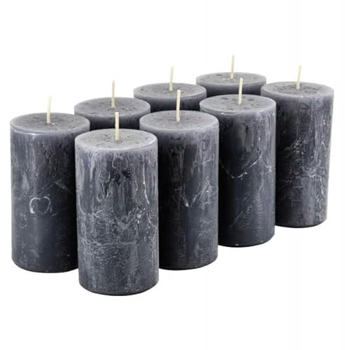 Rustikale Stumpenkerzen – 8 Stück - Wachskerzen/Rustickerzen/Adventskerzen Weihnachten (Anthrazit, Standard: Höhe 11cm / Ø 6cm) von Klocke Kerzen