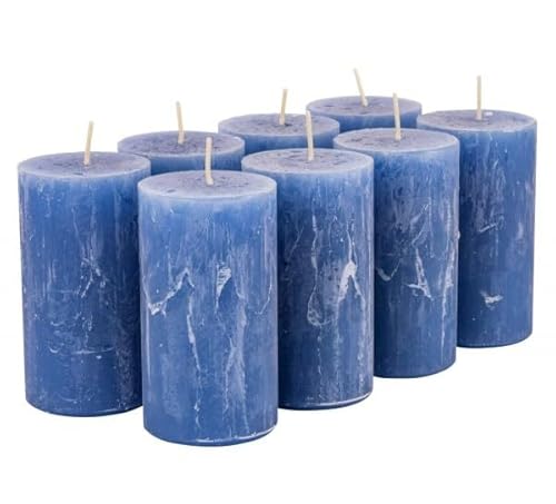 Rustikale Stumpenkerzen – 8 Stück - Wachskerzen/Rustickerzen/Adventskerzen Weihnachten (Saphir Blau, Standard: Höhe 11cm / Ø 6cm) von Klocke Kerzen