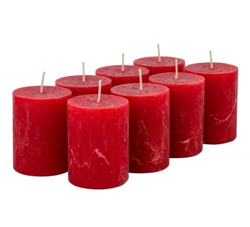 Rustikale Stumpenkerzen – Wachskerzen/Rustickerzen/Adventskerzen Weihnachten (Rubin Rot, Klein: Höhe 8cm / Ø 6cm) von Klocke Kerzen