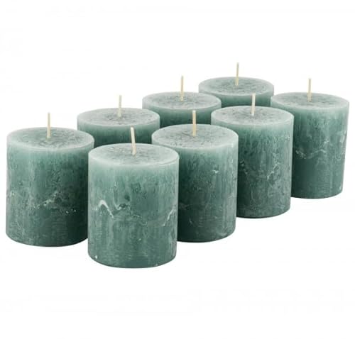 Rustikale Stumpenkerzen – Wachskerzen/Rustickerzen/Adventskerzen Weihnachten (Smaragd Grün, Klein: Höhe 8cm / Ø 7cm) von Klocke Kerzen