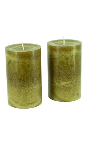 Trendkerzen - Adventskerzen/Stumpenkerzen/Kerzen Weihnachten (Olive, Groß & Breit: Höhe 13cm / Ø 8cm - 2 Stück) von Klocke Kerzen