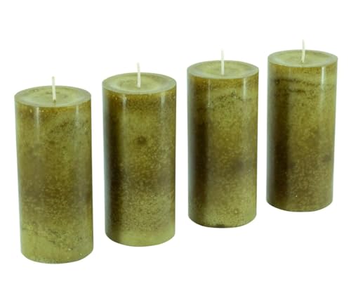 Trendkerzen - Adventskerzen/Stumpenkerzen/Kerzen Weihnachten (Olive, Groß & Schlank: Höhe 13cm / Ø 6cm - 4 Stück) von Klocke Kerzen