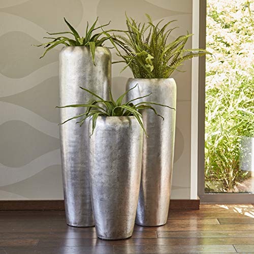 Edle & Hochwertige Pflanzvase/Pflanzkübel - Fiberglas - Mit Einsatz – Indoor – Metallic/Metallisch Blumenkübel/Pflanzgefäß/Vase/Kübel (Klein: 75cm, Silber) von Klocke Pflanzgefäße