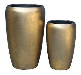 Hochwertige Pflanzvase - Fiberglas - Inklusive Pflanzeinsatz – Indoor - Metallic/Metallisch - Blumenkübel/Kübel (2er Set: Höhe 70cm & 50cm, Gold) von Klocke Pflanzgefäße