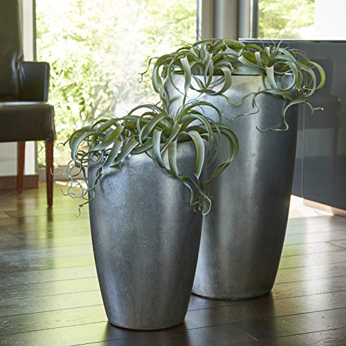 Hochwertige Pflanzvase - Fiberglas - Inklusive Pflanzeinsatz – Indoor - Metallic/Metallisch - Blumenkübel/Kübel (2er Set: Höhe 70cm & 50cm, Silber) von Klocke Pflanzgefäße