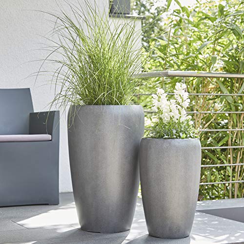 Klocke Pflanzgefäße Wunderschöne & Hochwertige Pflanzvase im 2er Set/Blumenkübel - Fiberglas - Mit Einsatz – Indoor & Outdoor (2er Set: Höhe 70cm & 50cm, Dunkelgrau) von Klocke Pflanzgefäße