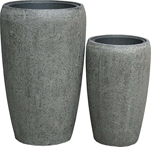 Klocke Pflanzgefäße Wunderschöne & Hochwertige Pflanzvase im 2er Set/Blumenkübel - Fiberglas - Mit Einsatz – Indoor & Outdoor (2er Set: Höhe 70cm & 50cm, Steingrau) von Klocke Pflanzgefäße