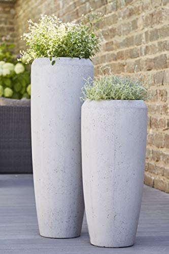 Moderne & Hochwertige Pflanzvase/Pflanzkübel – Fiberglas - Farbe: Zement - Klein: 75cm - Mit Einsatz – Indoor & Outdoor – Wetterbeständig & Frostsicher – Vase/Kübel von Klocke Pflanzgefäße