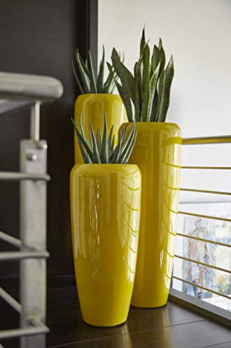 Moderne & Hochwertige Pflanzvase/Pflanzkübel – Fiberglas - Mit Einsatz – Indoor & Outdoor – Wetterbeständig & Frostsicher – Blumenkübel/Pflanzgefäß/Vase/Kübel (Höhe: 75cm, Glänzend Curry) von Klocke Pflanzgefäße