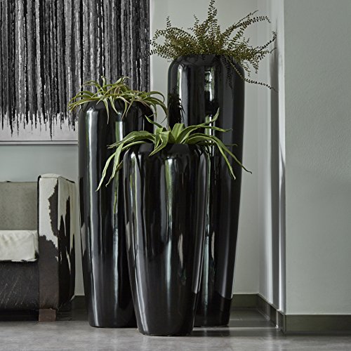 Moderne & Hochwertige Pflanzvase/Pflanzkübel – Groß: 120cm - Hochglanz Schwarz - Fiberglas - Mit Einsatz – Indoor & Outdoor – Wetterbeständig & Frostsicher – Vase/Kübel von Klocke Pflanzgefäße