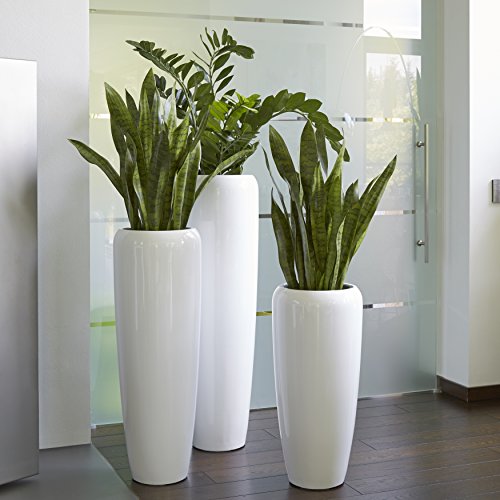 Moderne & Hochwertige Pflanzvase/Pflanzkübel – Groß: 120cm - Hochglanz Weiß - Fiberglas - Mit Einsatz – Indoor & Outdoor – Wetterbeständig & Frostsicher von Klocke Pflanzgefäße