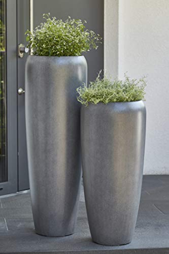 Moderne & Hochwertige Pflanzvase/Pflanzkübel – Klein: 75cm - Dunkelgrau - Fiberglas - Mit Einsatz – Indoor & Outdoor – Wetterbeständig & Frostsicher – Blumenkübel/Pflanzgefäß/Vase/Kübel von Klocke Pflanzgefäße