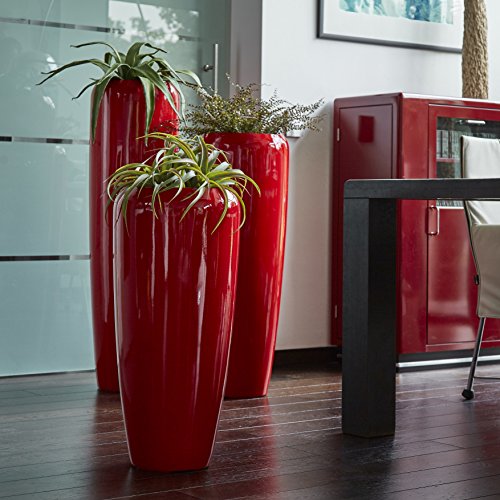 Moderne & Hochwertige Pflanzvase/Pflanzkübel – Klein: 75cm - Hochglanz Rot - Fiberglas - Mit Einsatz – Indoor & Outdoor – Wetterbeständig & Frostsicher von Klocke Pflanzgefäße