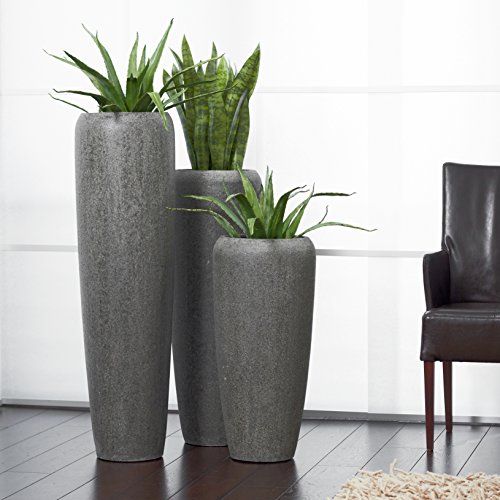 Moderne & Hochwertige Pflanzvase/Pflanzkübel – Klein: 75cm - Steinoptik Grau - Fiberglas - Mit Einsatz – Indoor & Outdoor – Wetterbeständig & Frostsicher von Klocke Pflanzgefäße