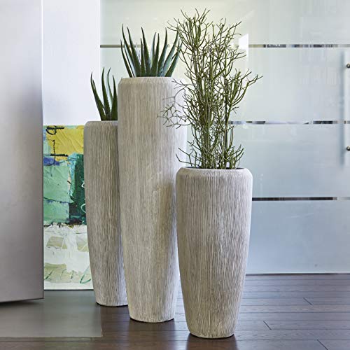 Wunderschöne & Hochwertige Pflanzvase/Pflanzkübel mit Rillenstruktur - Fiberglas - Mit Einsatz – Innen & Außen – Wetterbeständig & Frostsicher (Höhe: 75cm, Elfenbein) von Klocke Pflanzgefäße