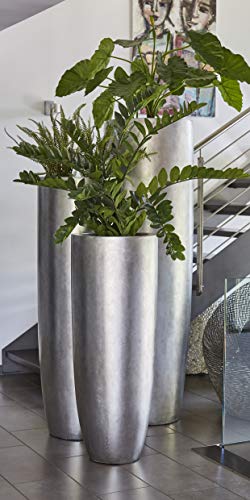 XXL Pflanzvase/Pflanzkübel – Hochwertig & Modern - Fiberglas - Mit Einsatz – Indoor – Garten Vase/Kübel - Pflanzengefäß - Höhe 120cm - Ø 46cm - Silber von Klocke Pflanzgefäße