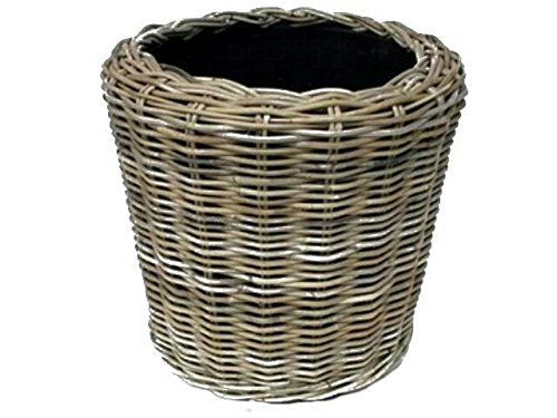 Pflanzkorb Rattan Rund – Beigegrau - Weidenkorb mit Einsatz für Außen/Outdoor - Gartenkorb Korbgeflecht - Übertopf für Garten/Pflanzgefäß (Ø 40cm / Höhe 36cm) von Klocke Pflanzkörbe