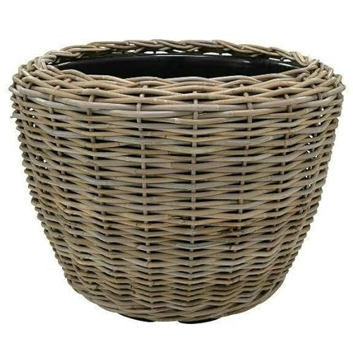 Pflanzkorb Rattan Rund – Beigegrau - Weidenkorb mit Einsatz für Außen/Outdoor - Gartenkorb Korbgeflecht - Übertopf für Garten/Pflanzgefäß (Ø 55cm / Höhe 43cm) von Klocke Pflanzkörbe