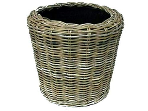 Pflanzkorb Rattan Rund – Beigegrau - Weidenkorb mit Einsatz für Außen / Outdoor - Gartenkorb Korbgeflecht - Übertopf für Garten / Pflanzgefäß (Ø 42cm / Höhe 44cm) von Klocke Pflanzkörbe